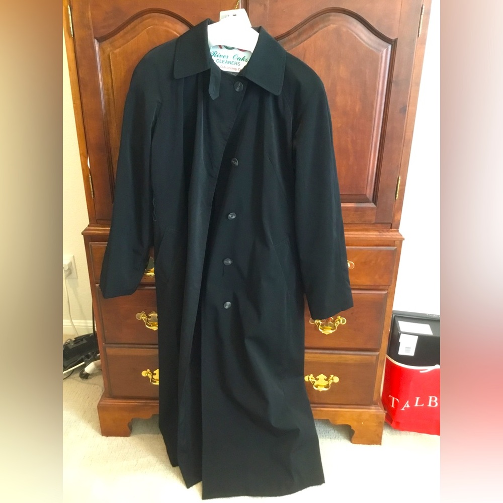 Calvin Klein Floor-Length Black Trench Coat (Size S)